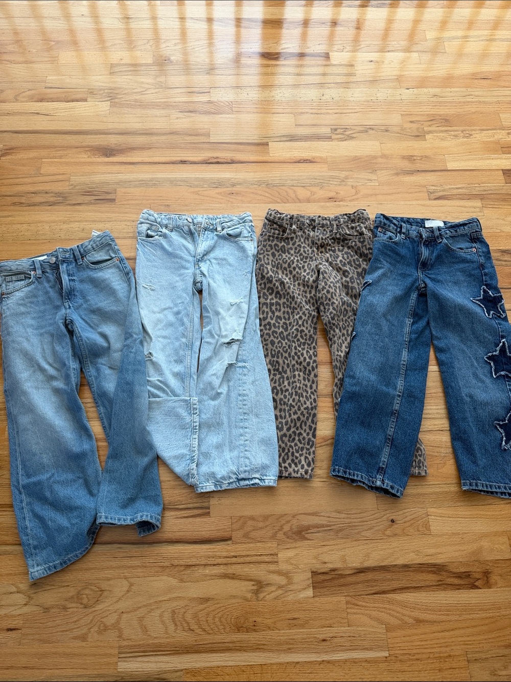 ZARA Girls jeans lots (4) size 8-9 /Blue and Leopard Print Jeans